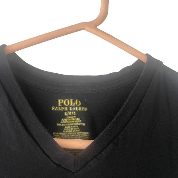 Polo Ralph Lauren Men's Size Large Slim Fit Black V Neck Short Sleeve T Shirt - Picture 5 of 8